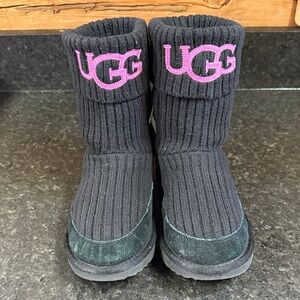 UGG Kids Black Boots with Pink Logo
